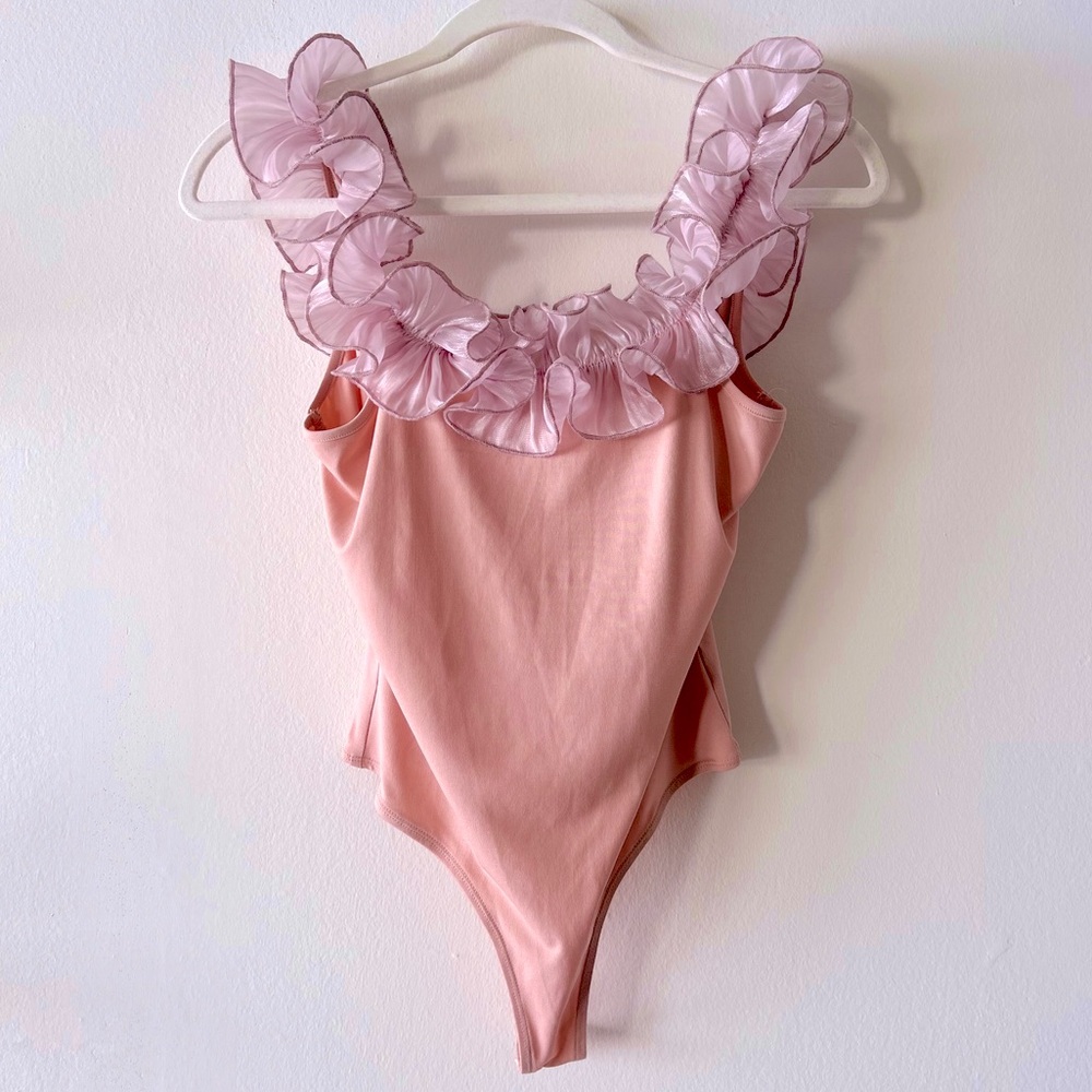 FOR LOVE & LEMONS Rare Ruffle Trim Frilled Tulle Ballet Bodysuit Balletcore Y2K